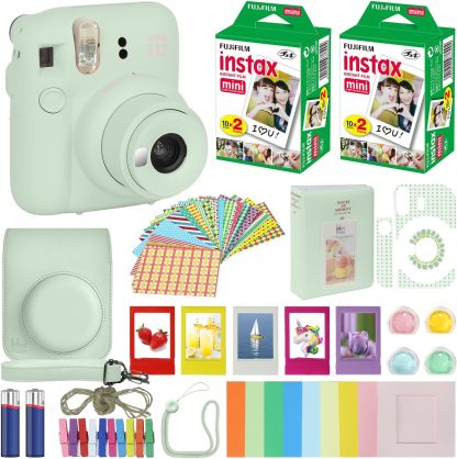 Fujifilm Instax Mini 12 cámara instantánea lila púrpura + estuche de transporte + Fuji Instax Film Value Pack (40 hojas) paquete de accesorios, filtros de color, álbum de fotos, marcos surtidos