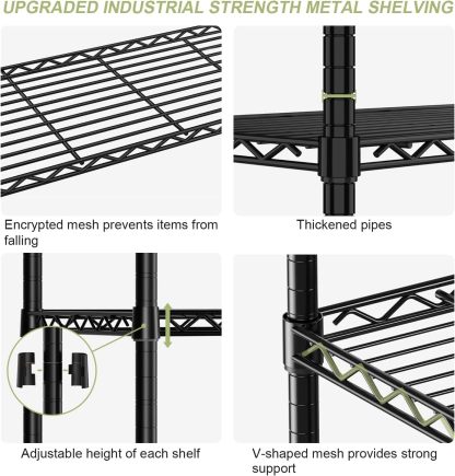 Solerconm Estante de Almacenamiento de Metal de 5 Niveles, Rack Organizador, Gran Capacidad,Uso Rudo, Estante Organizador Ajustable Multiusos,para Cocina,Garaje,Supermercado