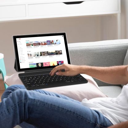 Tablet con teclado 2 en 1, Android 11, 10.1 pulgadas FHD, con teclado/mouse/funda/lápiz capacitivo/película templada, 64 GB+2 GB, Wi-Fi, cámara dual 8 MP, procesador quad core, batería 6,000 mAh, rosa
