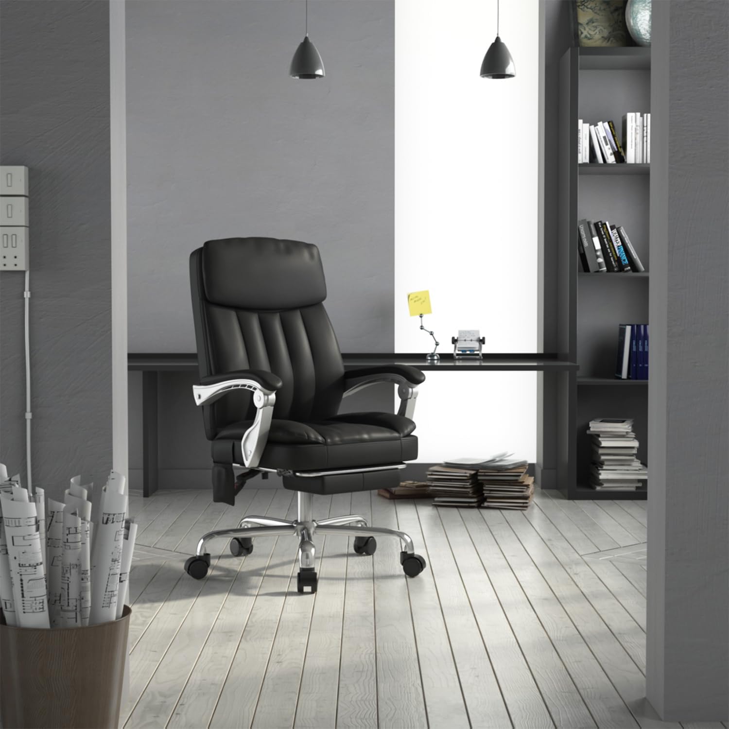 Silla Oficina Masaje con Respaldo Alto y 6 Puntos Masaje, Silla Escritorio Ejecutiva Ergonómica con Reposapiés y Apoyabrazos, Altura del Asiento Ajustable, Negro