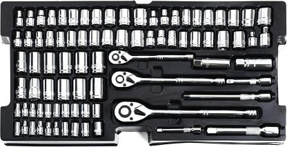 WorkPro - W009044A Juego de herramientas mecánicas de 408 piezas con caja de metal resistente de 3 cajones—llave de copo de nieve