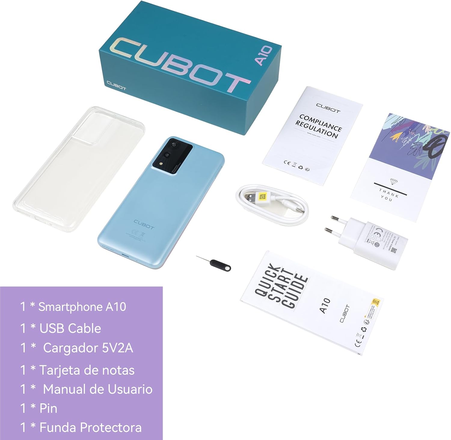 CUBOT Celular A10, Android 14 Smartphone Desbloqueado con Batería de 5100mAh,12(4+8 Extendido) GB RAM 128GB ROM,6.56" HD+ Pantalla Teléfono 48MP Principal Cámara,90Hz/5G WiFi/Face ID