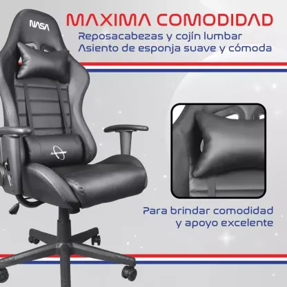 Silla De Escritorio Nasa Pro Gamer Ergonómica Con Luces Led Color Negro Material del tapizado Cuero sintético