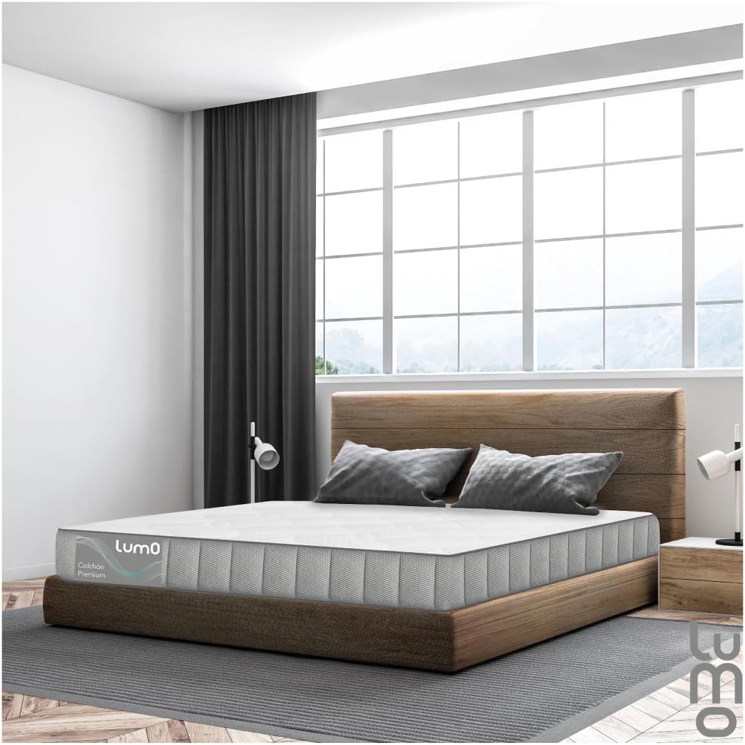 LUMO HOME Colchones Premium de Memory Foam Brinda Frescura al Dormir Anti Ácaros de Grosor Transpirable e Hipoalergénico Blanco (23 cm, Matrimonial)