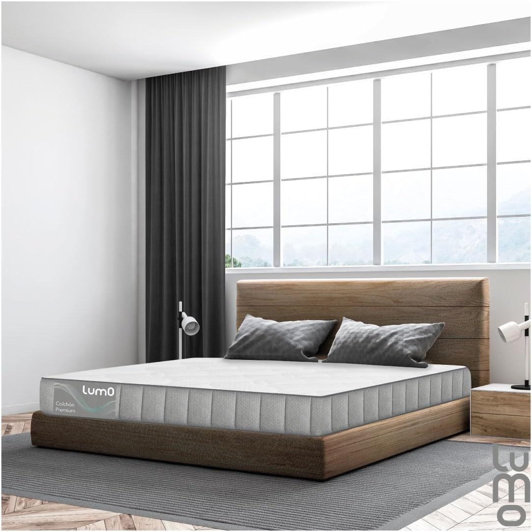 LUMO HOME Colchones Premium de Memory Foam Brinda Frescura al Dormir Anti Ácaros de Grosor Transpirable e Hipoalergénico Blanco (23 cm, Matrimonial)
