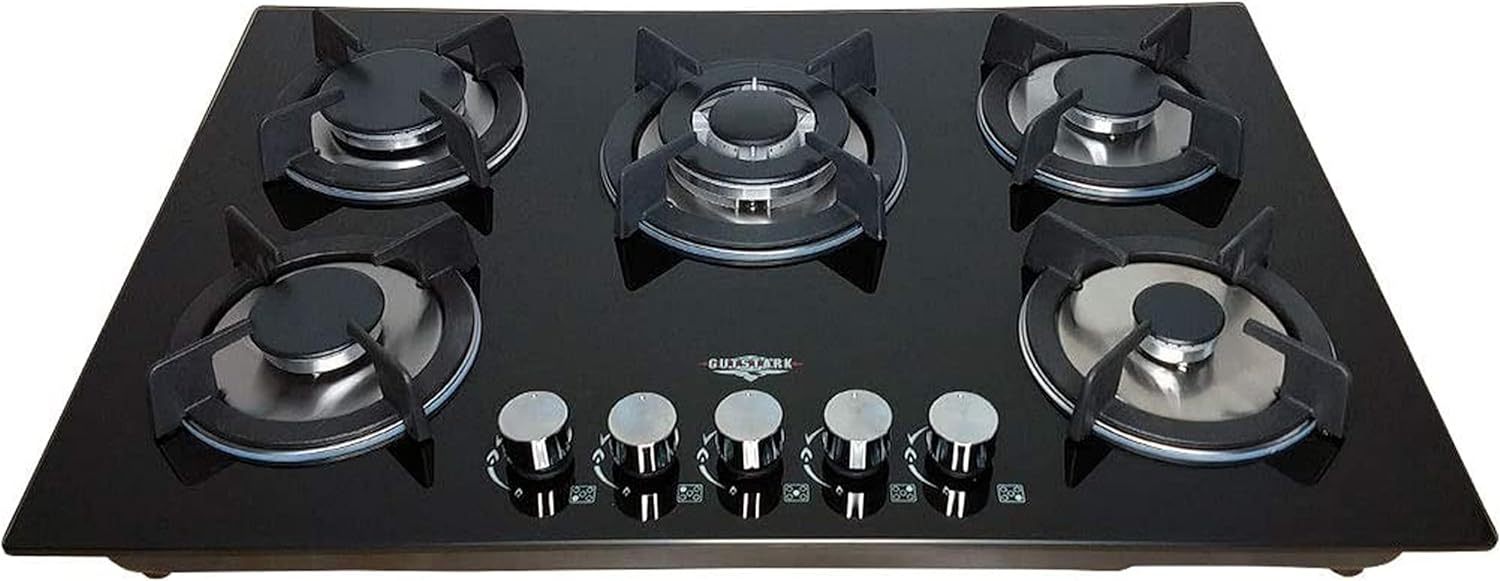 Gutstark Parrilla de Gas Empotrable 5 Quemadores De Gas Cristal Templado Empotrable Grueso Estufas Empotrables Hogar Cocina Gas Natural o Gas LP Estufa de Mesa Parrillas