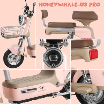 HONEYWHALE U3 PRO Bicicleta Electrica para Adultos, Moto Electrica con Alarma, Potencia Motor 650W-Max, Velocidad 31KM/H-Max, Autonomia 60KM, Bateria 20AH de Gran Capacidad