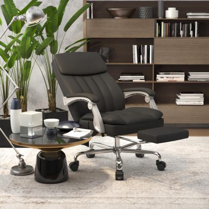 Silla Oficina Masaje con Respaldo Alto y 6 Puntos Masaje, Silla Escritorio Ejecutiva Ergonómica con Reposapiés y Apoyabrazos, Altura del Asiento Ajustable, Negro
