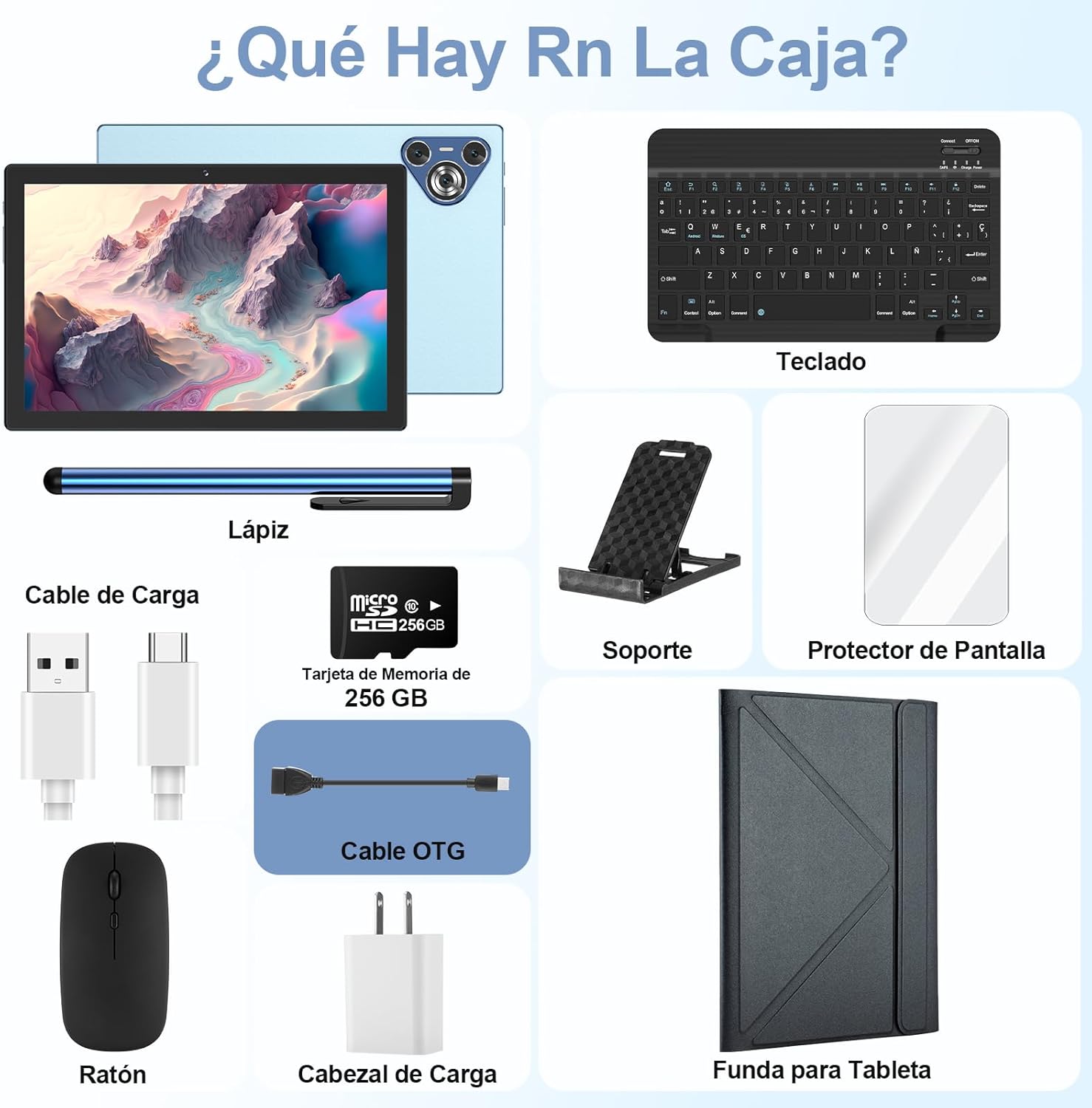 Tablet, Tablets Android 14 de 10.1", 8GB RAM 256GB ROM 1TB Expandible, Octa-core 2.0GHz, 1280x800 IPS HD, Tableta con Cámara Dual de 2MP + 8MP, 8000 mAh Batería, 2025 Tablet con Lapiz, Teclado, Ratón