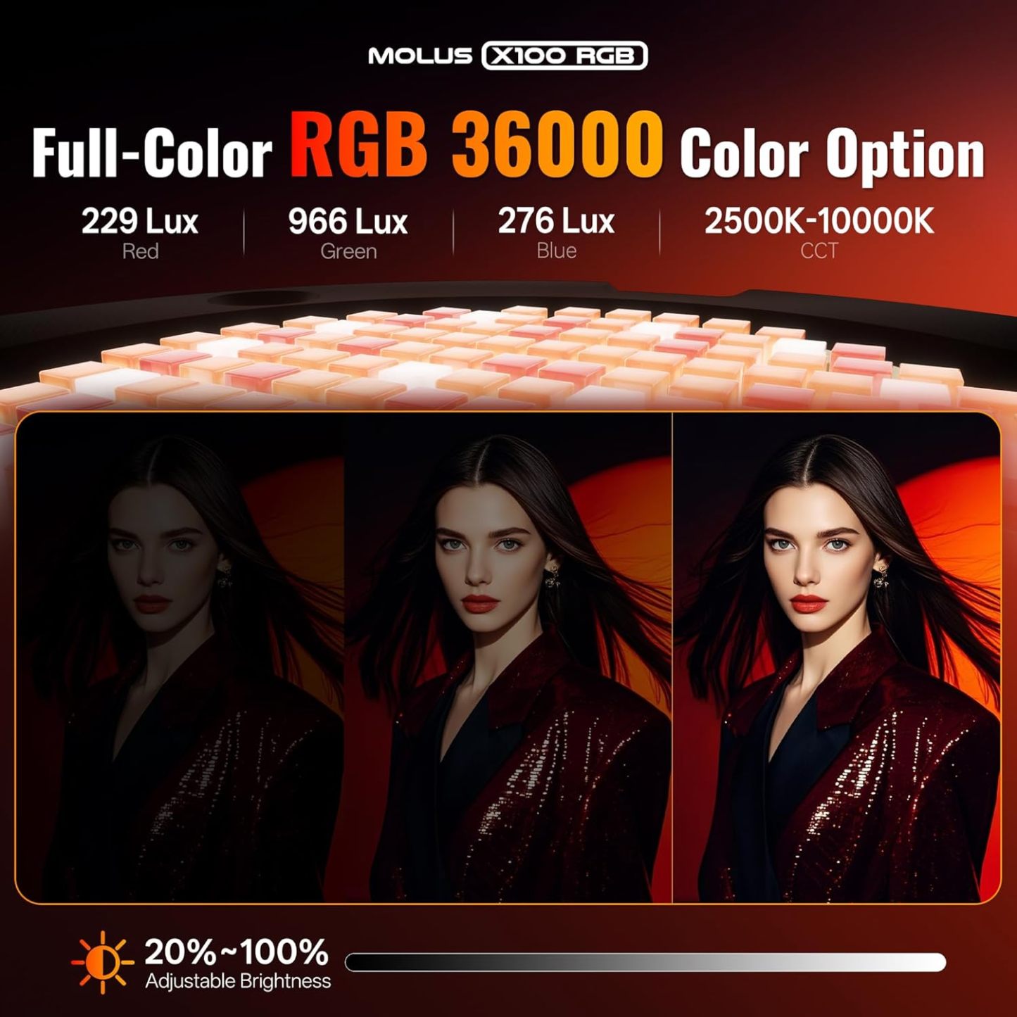 ZHIYUN MOLUS X100 RGB PRO 100W Video Light [Official] V2 Upgraded Version Professional Photography Lighting Portable Continuous Output Lighting 2500K~10000K CRI≥95 TLCI ≥97 Only 384g