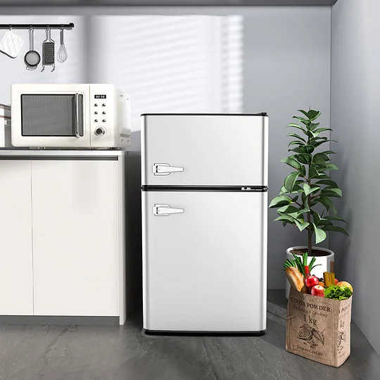 R.W.FLAME Puerta doble 3.2 Cu. Pie. Frigorífico compacto Mini frigorífico con congelador