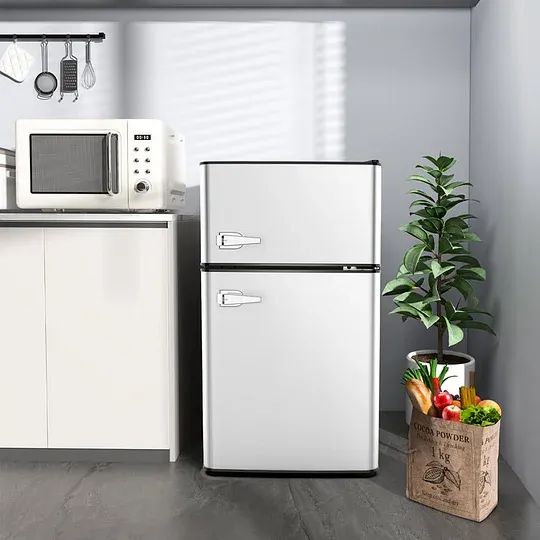 R.W.FLAME Puerta doble 3.2 Cu. Pie. Frigorífico compacto Mini frigorífico con congelador
