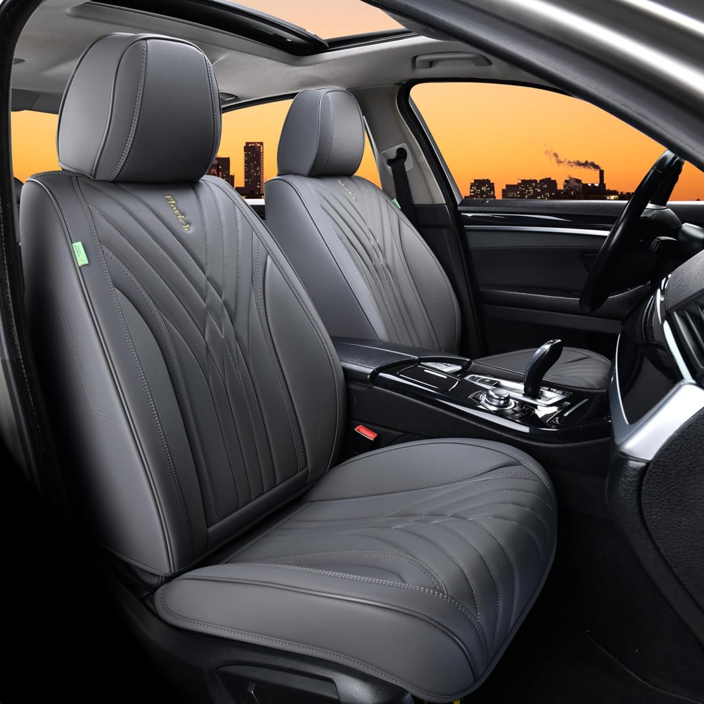 FLORICH - Juego completo de fundas de asiento de piel, fundas universales para 5 asientos, protector de asiento de coche, cojín de piel para asiento de coche, fundas de asiento de automóvil marrones,