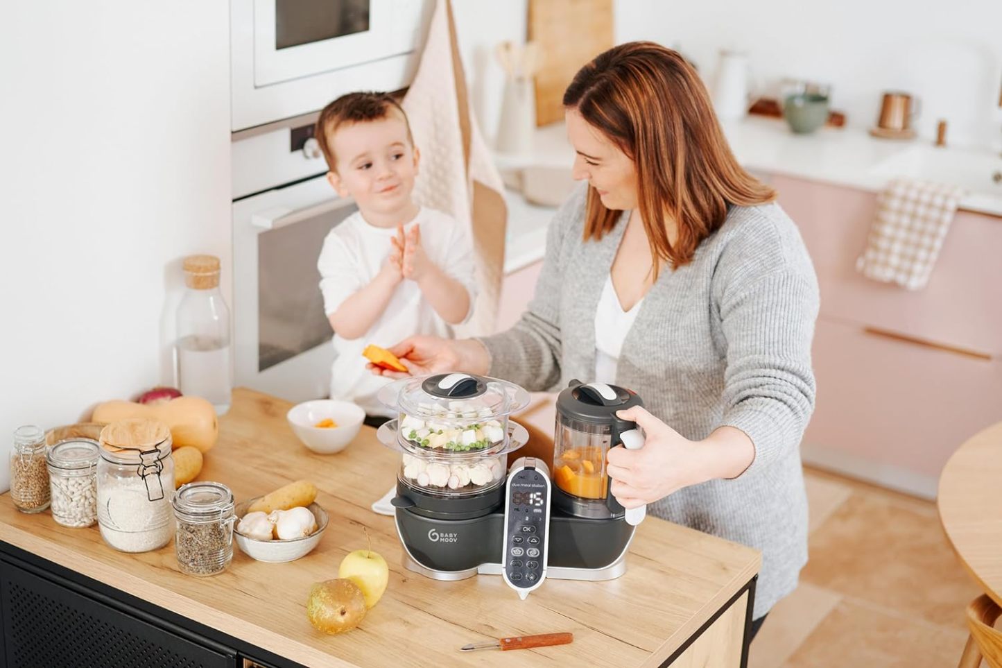 Babymoov Duo Meal 6 en 1: Procesador de Alimentos para Bebés con Vaporizador y Licuadora de Velocidades Múltiples, Calienta y Descongela (Aprobado por Nutricionistas), Gris