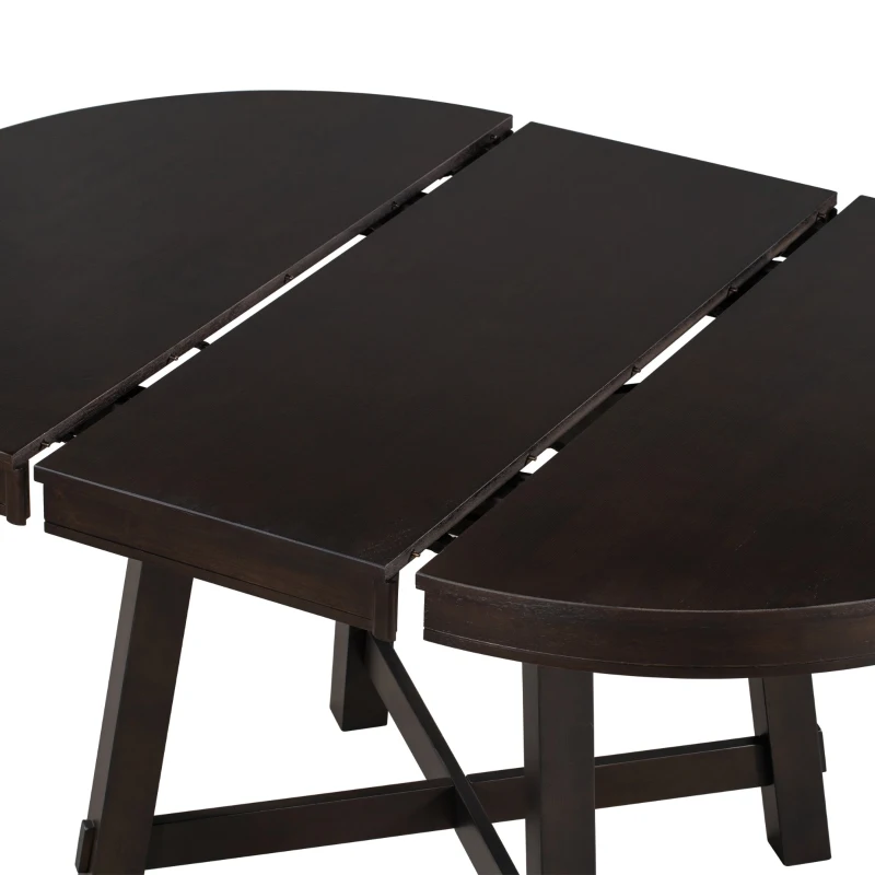 Juego de mesa de comedor de 5 piezas, mesa redonda extensible con base en forma de X y 4 sillas tapizadas, longitud ajustable de 42 a 58 pulgadas