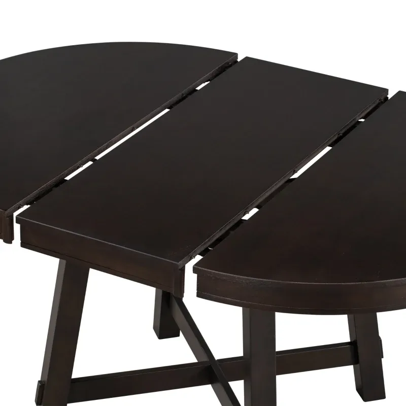 Juego de mesa de comedor de 5 piezas, mesa redonda extensible con base en forma de X y 4 sillas tapizadas, longitud ajustable de 42 a 58 pulgadas