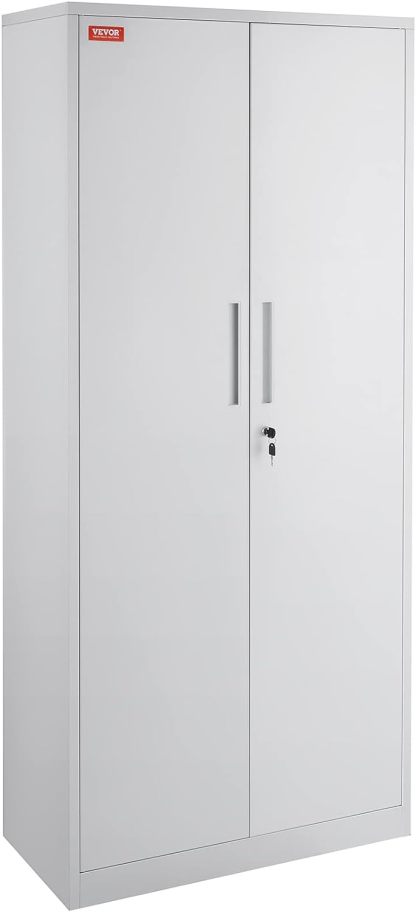 Metal Storage Cabinet with Wheels, 75'' Locking Steel Storage Cabinet with 2 Magnetic Doors and 4 Adjustable Shelves for Office, Garage, Home