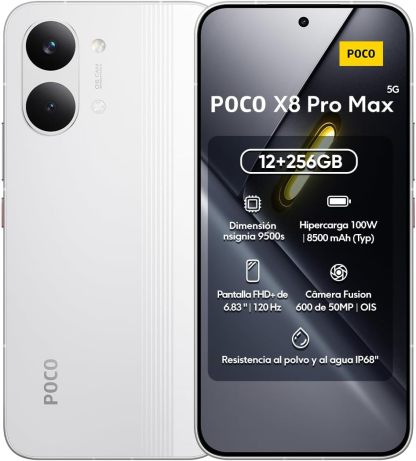 Celular Poco X8 Pro MAX Global 12GB RAM 256GB ROM, Procesador Dimensity 9500s, Pantalla AMOLED 6.83" 120Hz, Cámara 50MP, Batería 8500mAh y Carga Rápida 100W