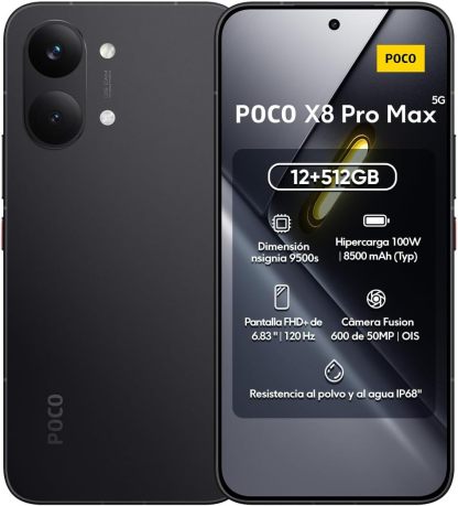 Celular Poco X8 Pro MAX Global 12GB RAM 256GB ROM, Procesador Dimensity 9500s, Pantalla AMOLED 6.83" 120Hz, Cámara 50MP, Batería 8500mAh y Carga Rápida 100W