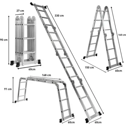 Escalera Bluelander 3.3 Metros, Escalera Multiposiciones, Plegable, 12 Peldaños, Antideslizante