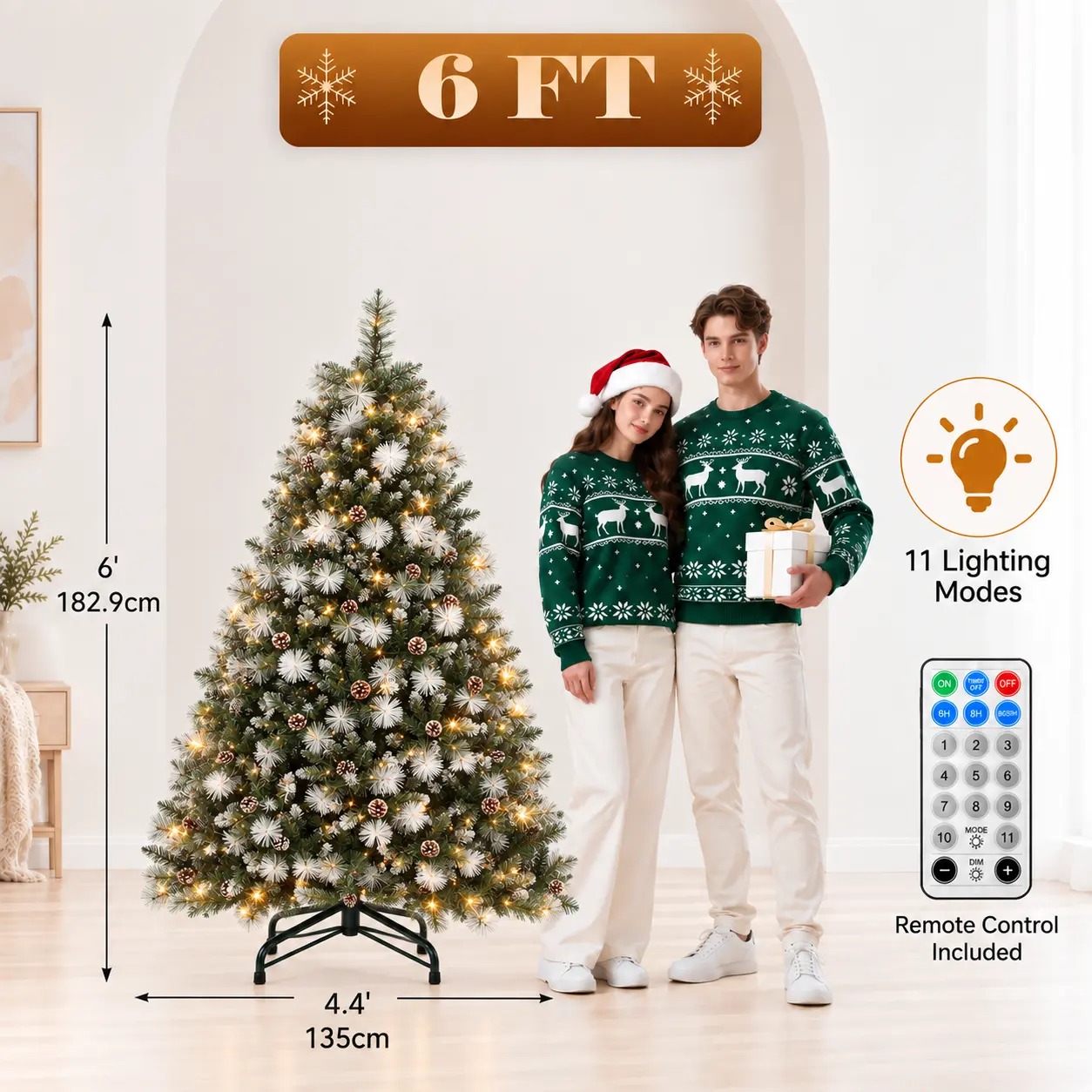 【11 modos de iluminación】 Árbol de Navidad artificial YITAHOME (disponible en 4,5 / 6 / 7,5 / 9 pies) con puntas de PVC y luces de color blanco cálido; ideal para la decoración del hogar o la oficina.