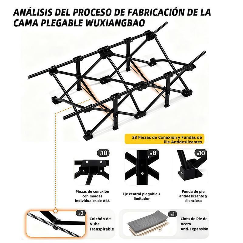 Cama Plegable Extra Grande Gris de 65*180 Cm para Exteriores – Portátil para Camping, Estadios, Viajes y Oficina. Estructura de Metal Resistente con Bolsillos Laterales de Almacenamiento.
