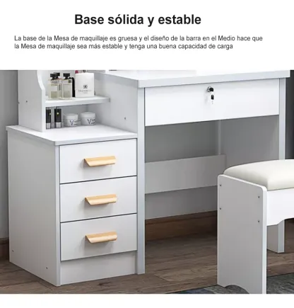 Tocador Multifuncional Moderno Con Espejo, Silla Y 4 Cajones