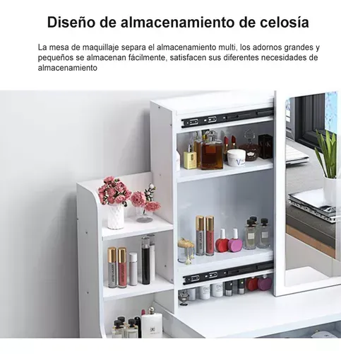 Tocador Multifuncional Moderno Con Espejo, Silla Y 4 Cajones
