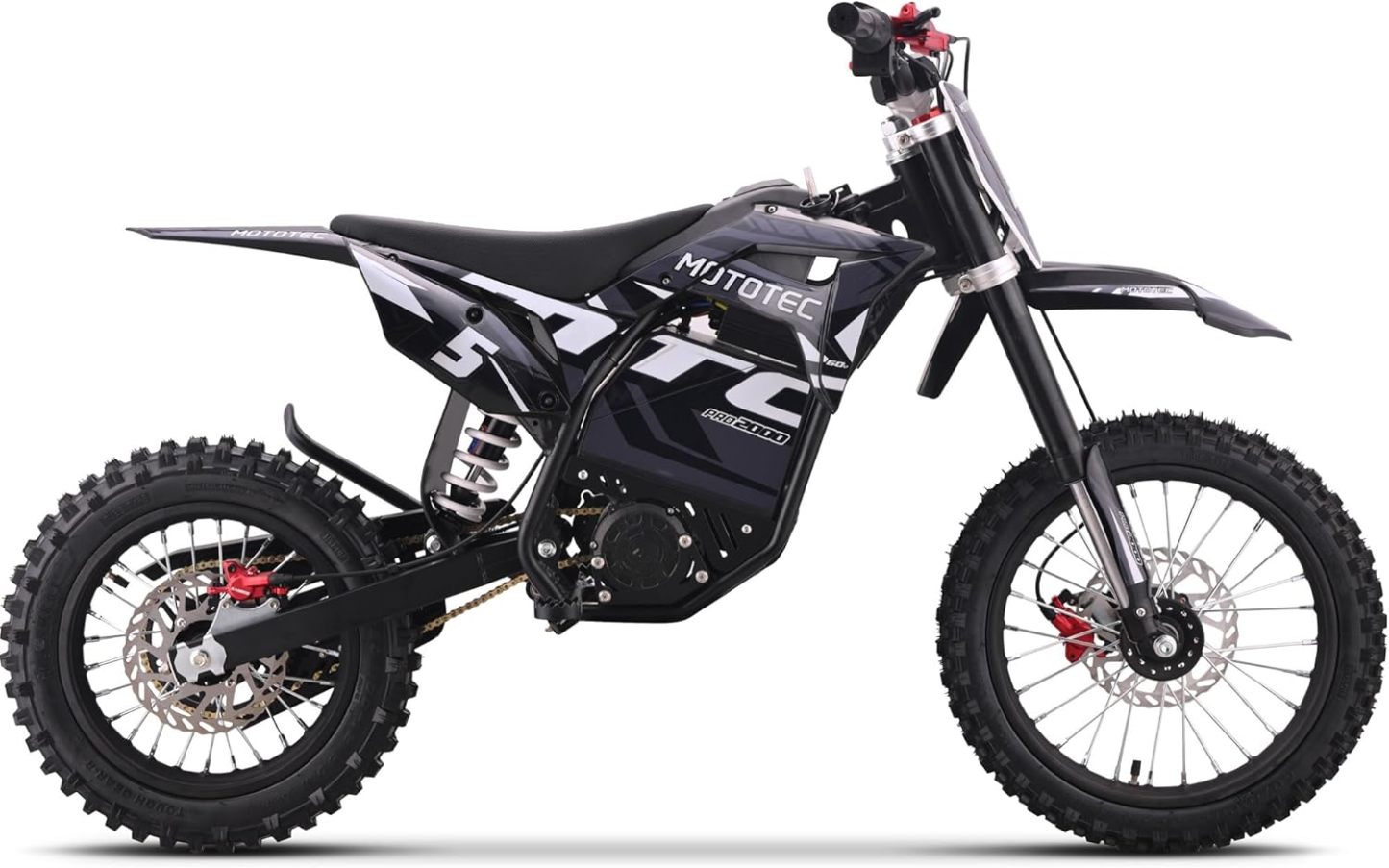MotoTec 60v 2000w Pro - Bicicleta eléctrica de la Suciedad (Litio), Color Gris