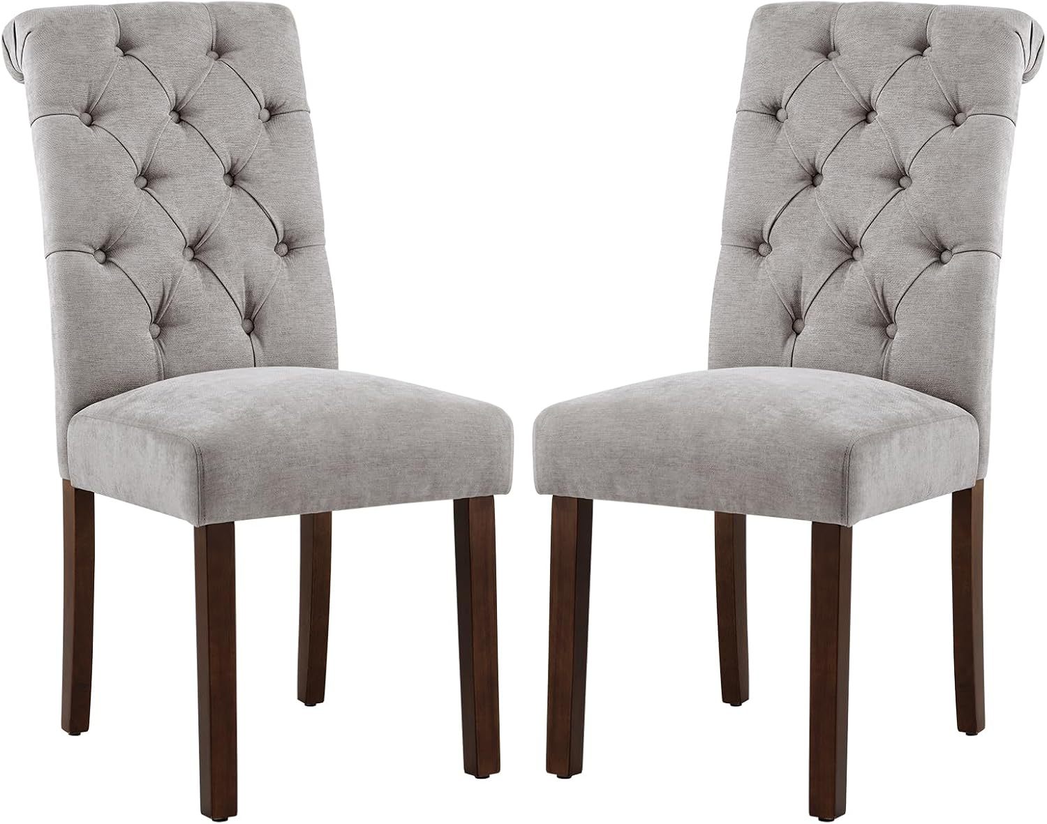 COLAMY - Juego de 6 sillas de Comedor con Botones y tapizadas, con Patas de Madera Maciza y Asiento Acolchado para Comedor, Cocina, Color Gris