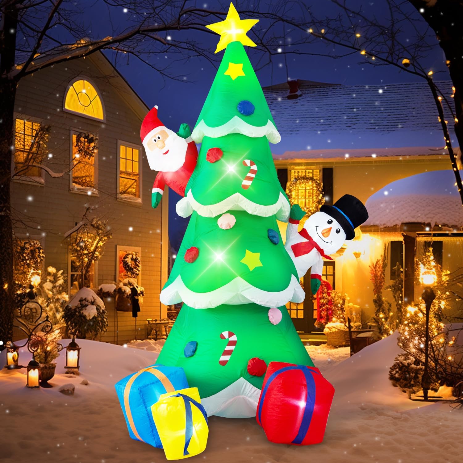 Danxilu 1.83M Arbol de Navidad Inflable con Papá Noel Perro Decoraciones al Aire Libre, Inflables Navidad Arbol Santa Claus para el Patio Inflables Navideños Decoración Iluminada con Leds