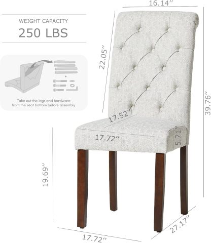 COLAMY - Juego de 6 sillas de Comedor con Botones y tapizadas, con Patas de Madera Maciza y Asiento Acolchado para Comedor, Cocina, Color Gris