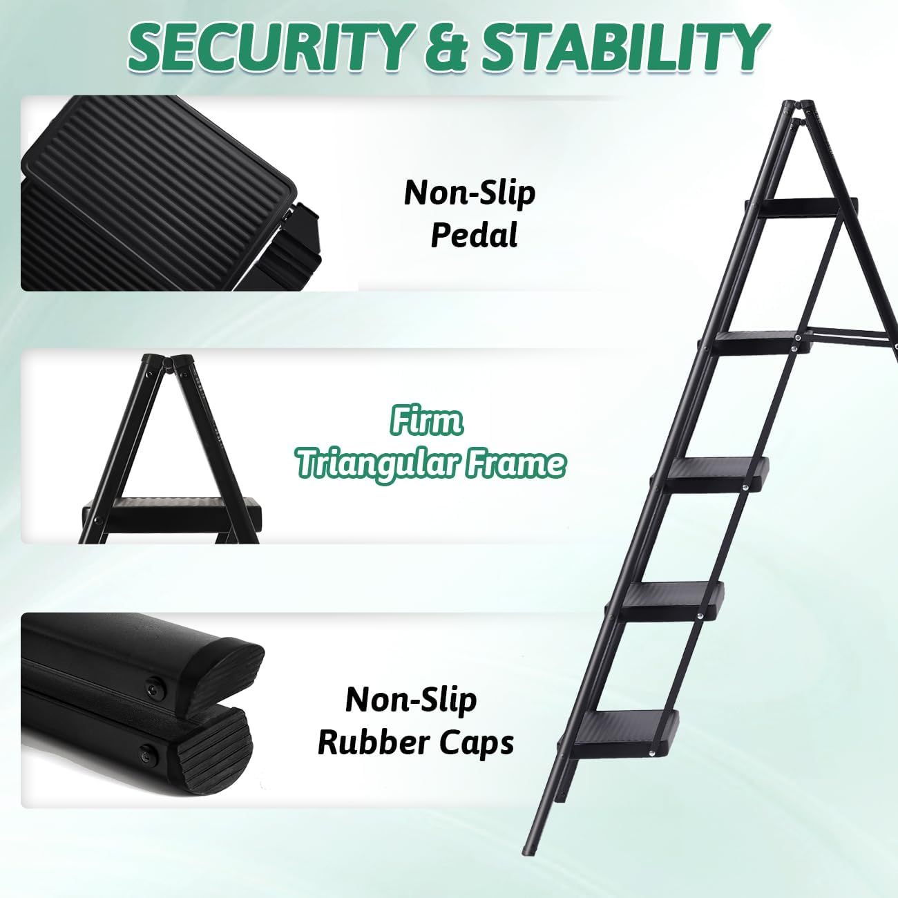 Escalera plegable de 5 peldaños de carga de 350 libras para el hogar/interior, escalera alta de cocina/clóset para adultos, escalera ligera compacta con pedal ancho antideslizante, color