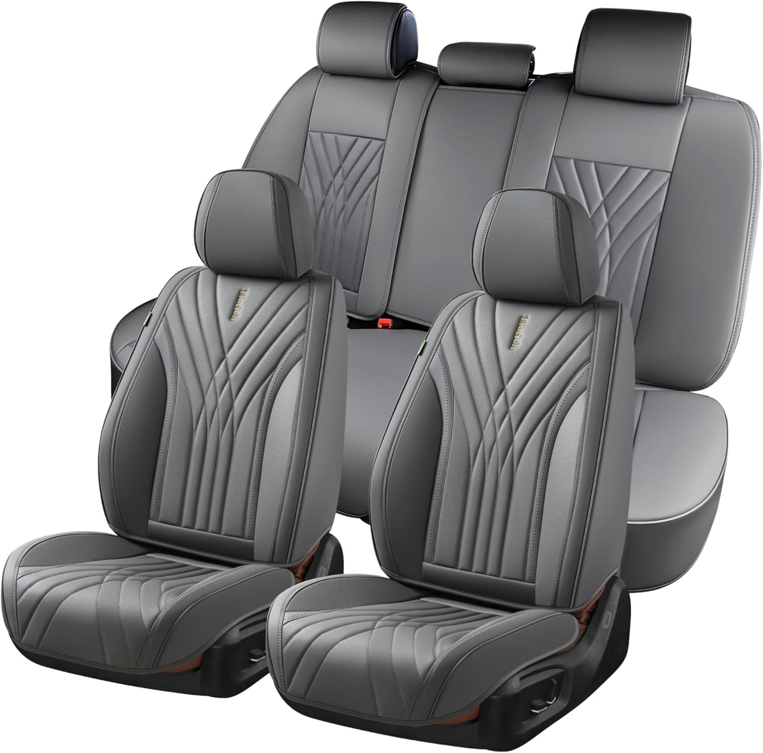 FLORICH - Juego completo de fundas de asiento de piel, fundas universales para 5 asientos, protector de asiento de coche, cojín de piel para asiento de coche, fundas de asiento de automóvil marrones,