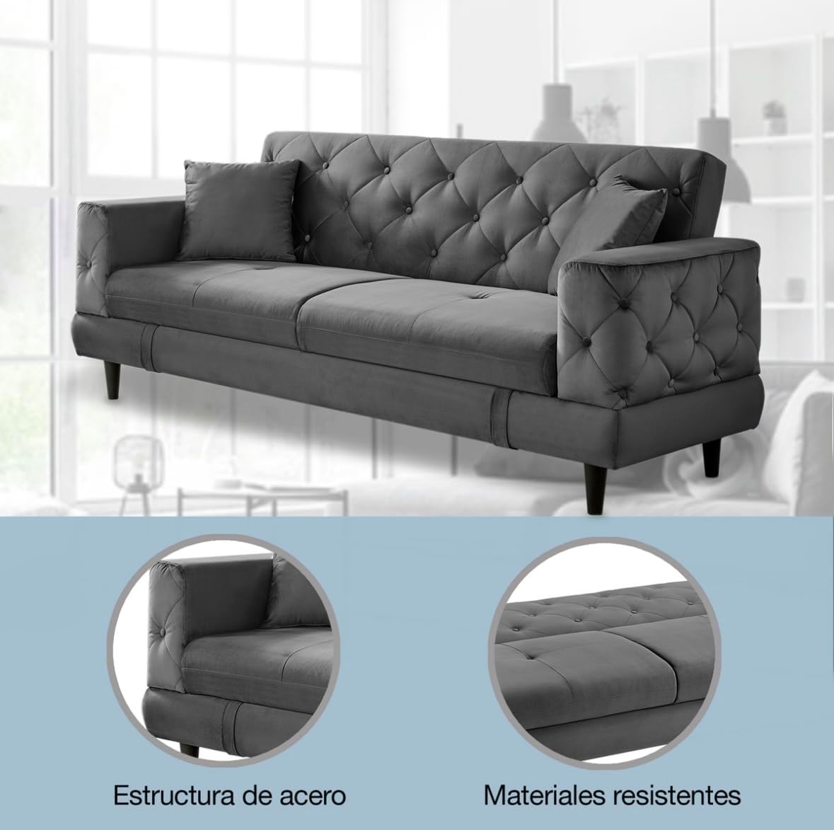 EKE Sofácama Sofa Cama Futón Sillón Sala Reclinable Moderno Minimalista Fresco Duradero Calidad Cojines