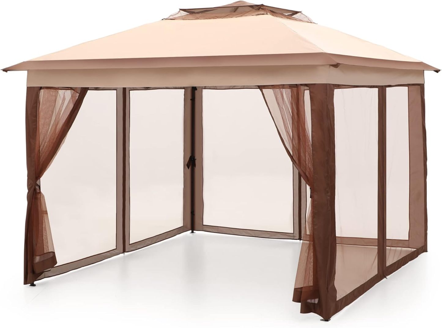 PHI VILLA - Toldo parasol con bloqueo UV de 4 x 4 m con kits de herramientas, pantalla de cenador para patio al aire libre, eventos de jardín, marrón