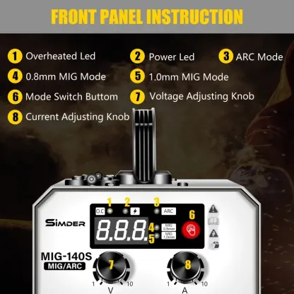 Soldadora MIG de Doble Voltaje 140A - Máquina de Soldadura 2 en 1 Stick/Flux Core con Tecnología de Inversor IGBT, 110V/220V, Enchufe de EEUU, Alambre con Núcleo de Fundente Incluido para una Experiencia de Soldadura Versátil