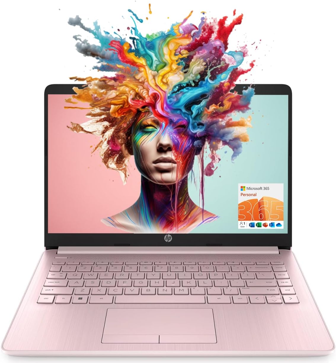 HP - Laptop (incluye 1 año Microsoft 365), pantalla HD de 14 pulgadas, 16 GB de RAM, 64 GB eMMC, Intel Quad-Core N4120, estudiantes y negocios, cámara web, HDMI, Wi-Fi, RJ-45, Windows 11 Home, rosa