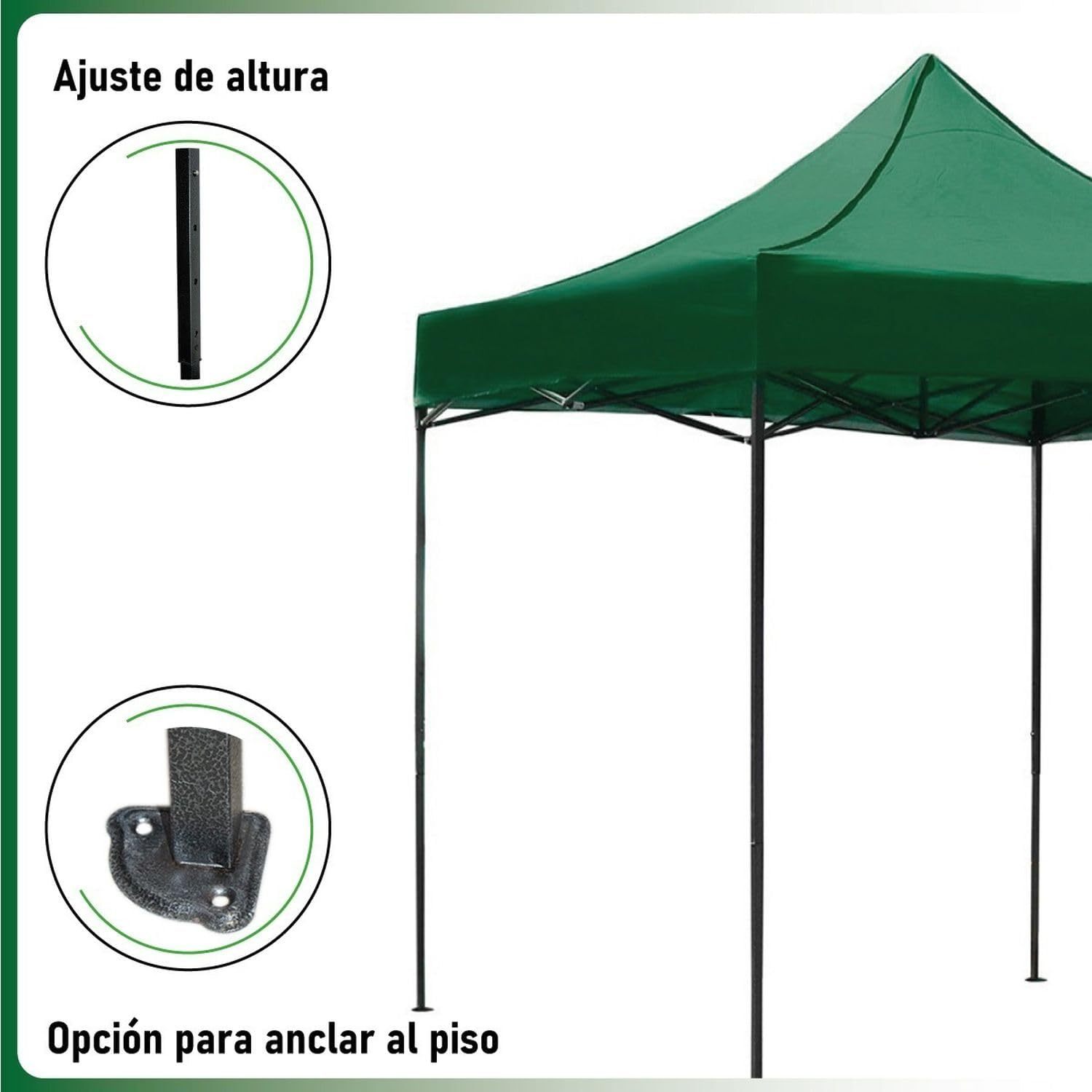 RACK & PACK Carpa 3x3 para Exteriores Lona Jardin Toldo Retractil Estructura de Acero Plegable 3 Ajustes de Altura Impermeabilidad 600D Premium Campismo Facil Armado Fiesta Reunión (Verde)
