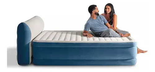 Colchon Inflable Intex Queen Dura-beam Con Cabecera Y Bomba Color Gris Con Azul