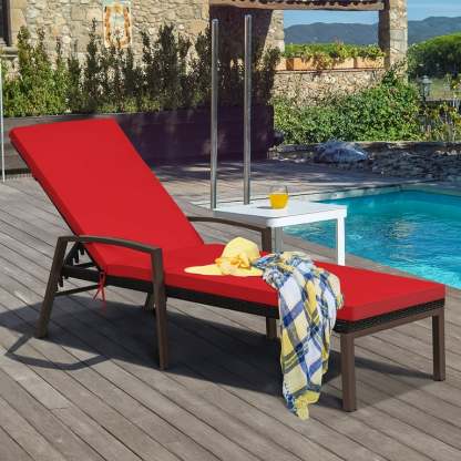 Costway Tumbona en Ratán Regulable para Patio Silla Reclinable de Exterior con Cojín para Jardín Balcón Piscina Rojo 193 x 61 x 36-96 cm Costway Modern-taza