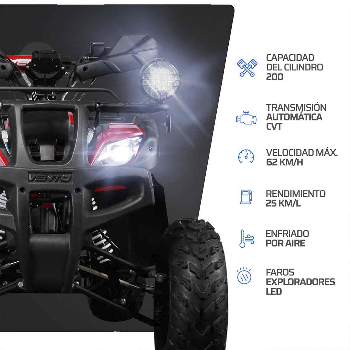 Motocicleta Vento Reptile Trek 200 Rojo 2025 Cuatrimoto