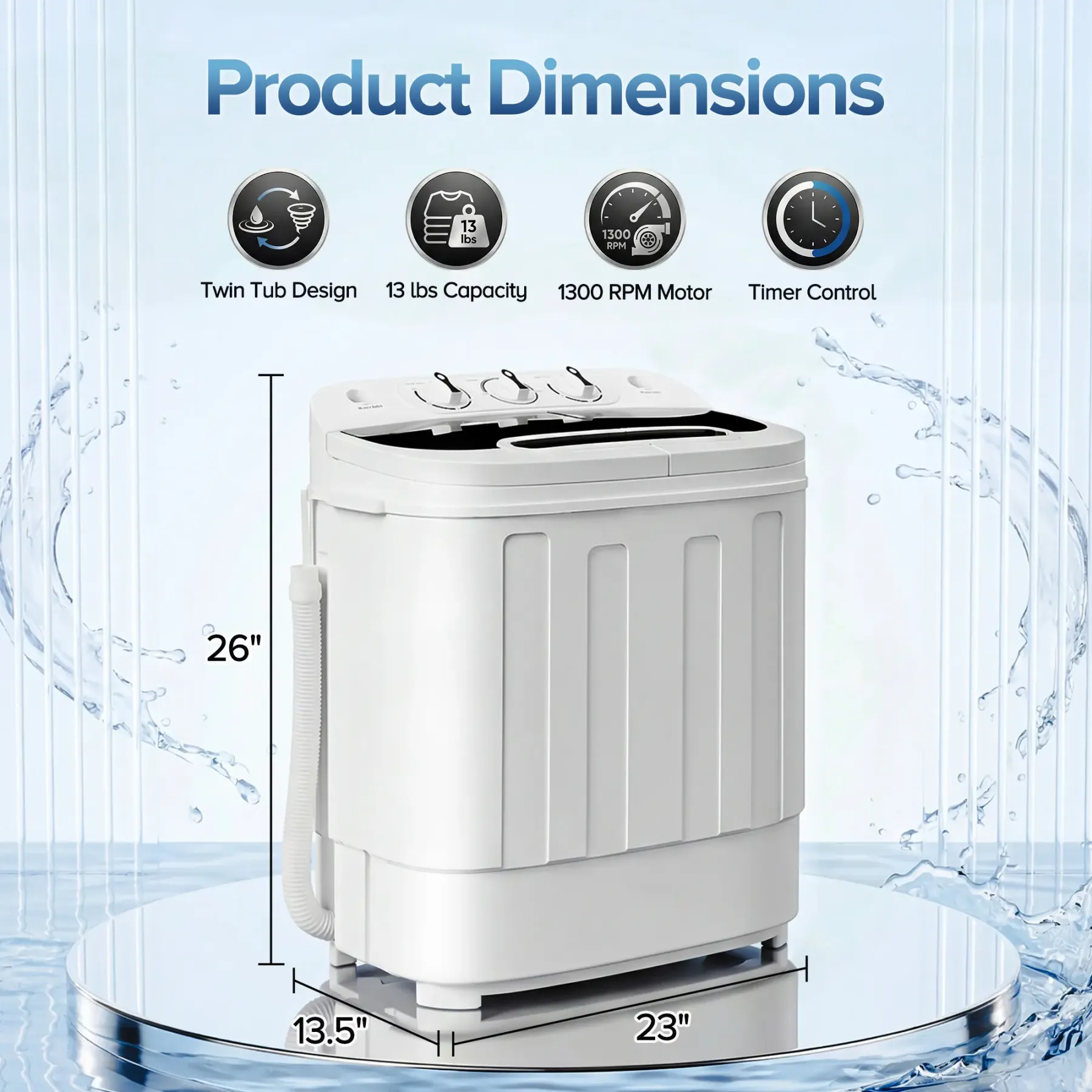 Lavadora 2 Tinas Portátil con Motor Silencioso + Temporizador + 100 Ganchos Gratis