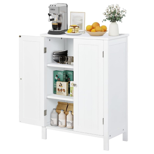 Gabinete de Almacenamiento para Piso de Baño con Puerta Doble, Estante Ajustable, para Baño, Sala de Estar, Cocina, Estilo Nórdico Escandinavo, Fácil Montaje