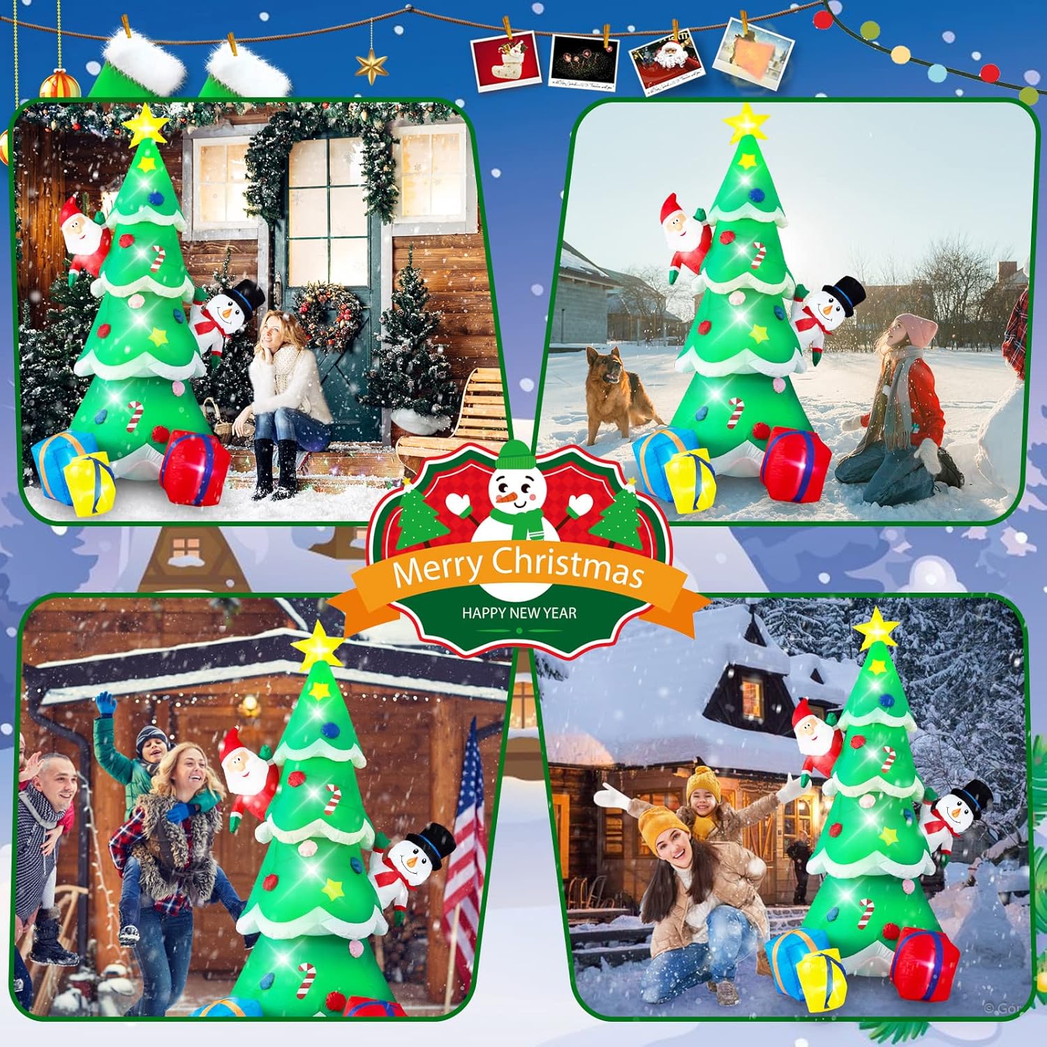 Danxilu 1.83M Arbol de Navidad Inflable con Papá Noel Perro Decoraciones al Aire Libre, Inflables Navidad Arbol Santa Claus para el Patio Inflables Navideños Decoración Iluminada con Leds