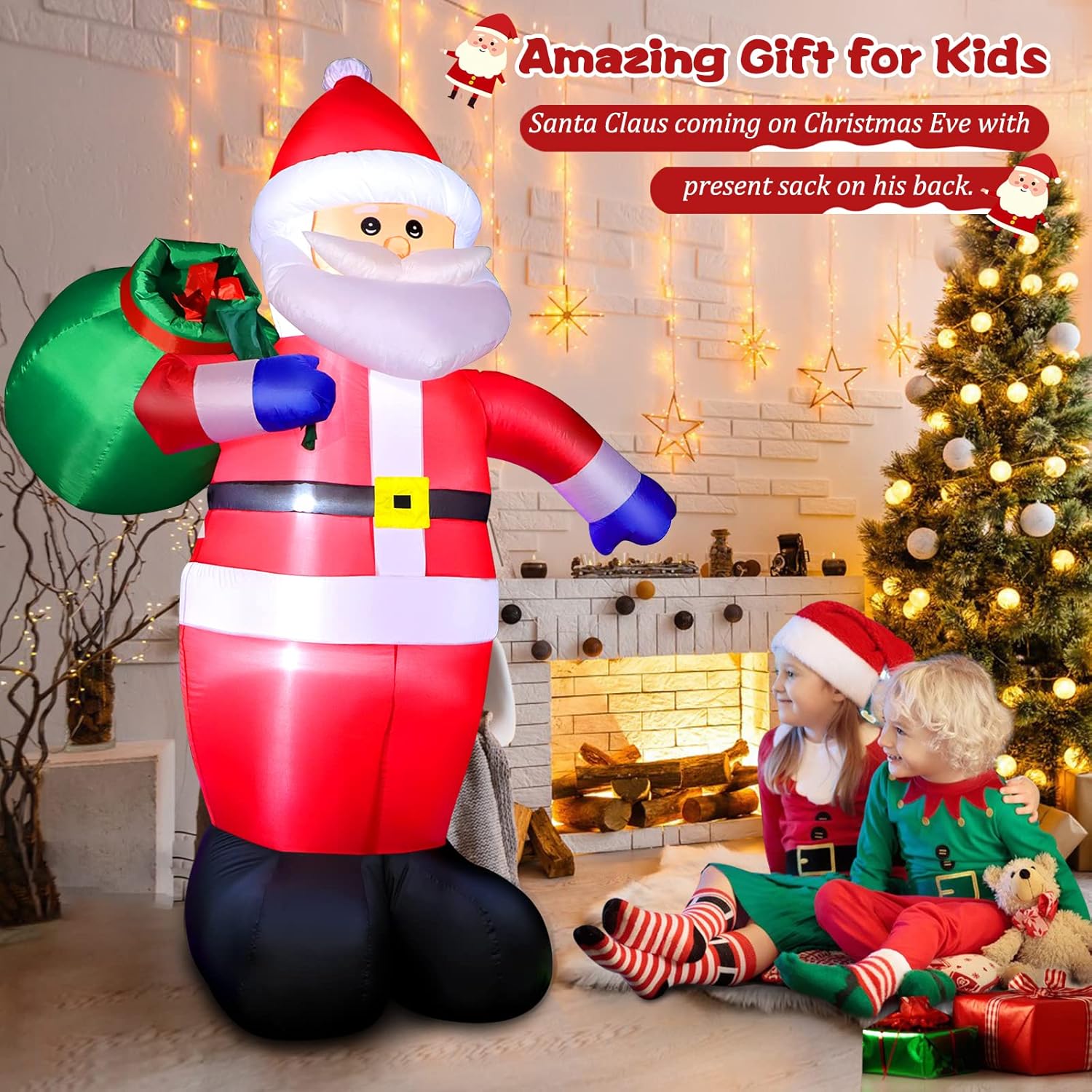 2.5M Enorme Papá Noel inflables de Navidad de para decoración al aire libre para patio, Bolsa de regalo de Santa Claus de Navideño para exterior, luces LED incorporadas, IP44 impermeable, para jardín