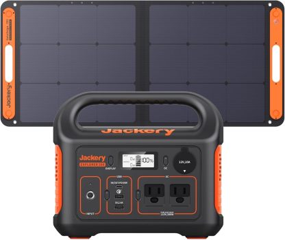 Jackery - Central eléctrica portátil Explorer 300, batería de litio de respaldo de 293 Wh, toma de corriente alterna de onda sinusoidal pura de 110 V/300 W, generador solar =