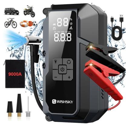 9000a Cargador Batería Carro Con Compresor Portátil Aire Arrancador Baterías De Carro Para Compresor Portátil Auto 12v Cargador De Baterías De Auto De Moto, Herramienta Moto Y Carro