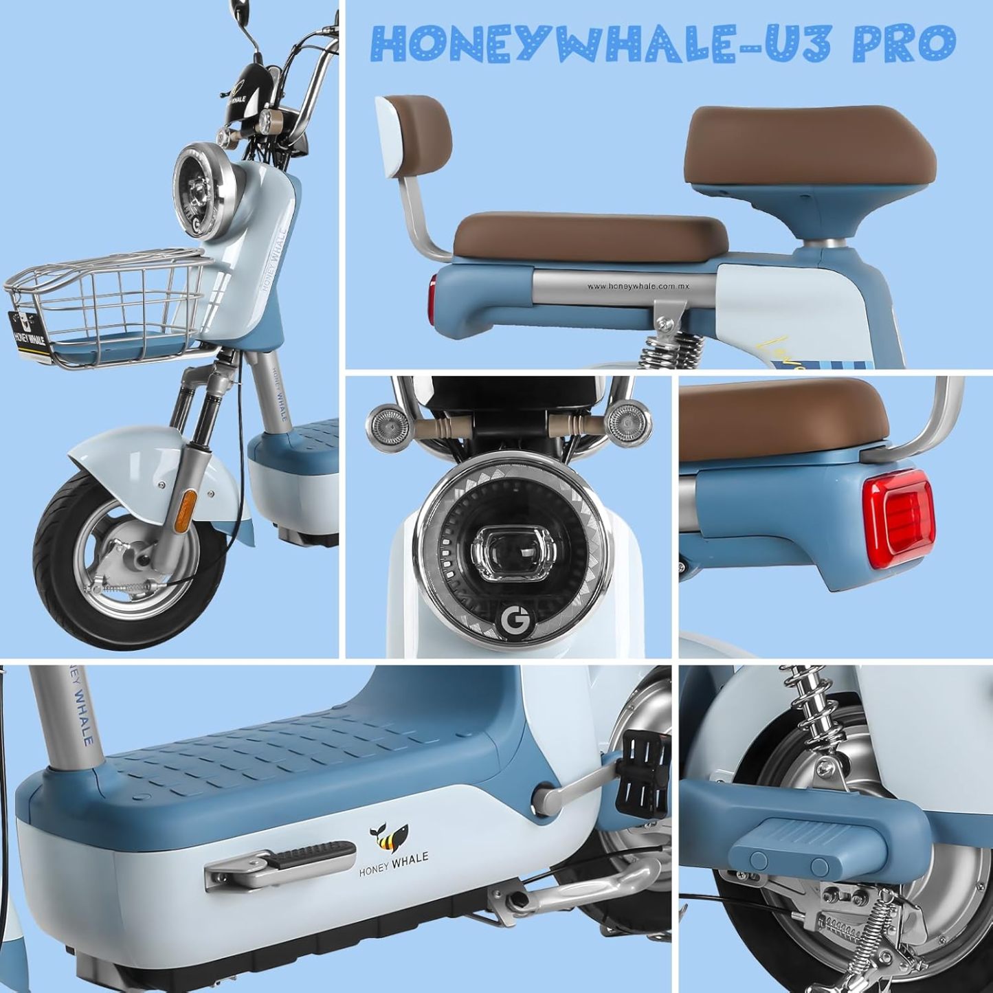 HONEYWHALE U3 PRO Bicicleta Electrica para Adultos, Moto Electrica con Alarma, Potencia Motor 650W-Max, Velocidad 31KM/H-Max, Autonomia 60KM, Bateria 20AH de Gran Capacidad