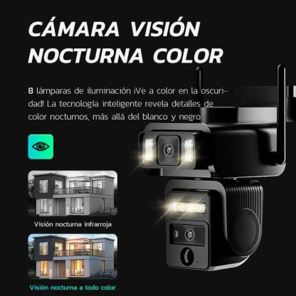 Cámara WiFi de Seguridad Solar Exterior con Lente Dual y Batería 8000mAh - Modelo AJ19-WiFi, 8MP Ultra HD, 360° Panorámica, Visión Nocturna a Color, Alarma Sonora, Comunicación Bidireccional, Sin Mensualidad (Tarjeta SD/Gratis 7 Días), IP66, Fácil Instala